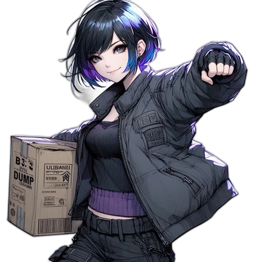 jacket, weapon, staff, robot, cyberpunk, concept art, anime, pixel art transparent PNG cut-out