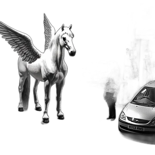 car, animal, concept art, fantasy art, 3d render, photorealistic, city street, monochrome transparent PNG cut-out