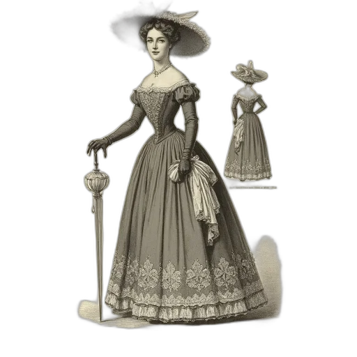 dress, concept art, 3d render, fantasy art, photorealistic, monochrome, vintage, illustration transparent PNG cut-out