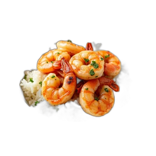 food, 3d render, photorealistic, bowl, filled, shrimp, rice, placed transparent PNG cut-out
