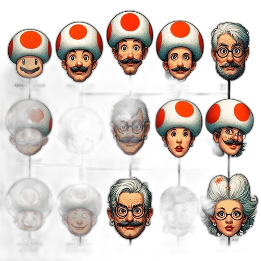 mask, staff, hat, face, concept art, pixel art, 3d render, artistic transparent PNG cut-out