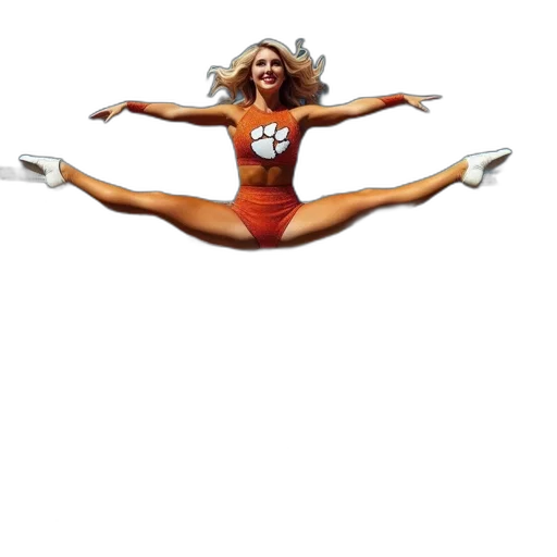 cheerleader, performs, split, leap, orange, outfit, while, college transparent PNG cut-out