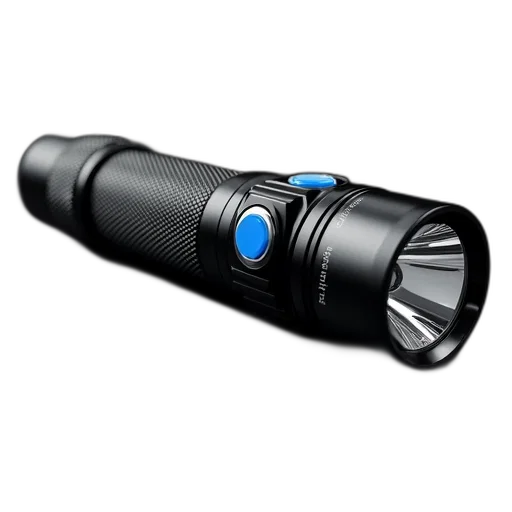 weapon, staff, 3d render, black, flashlight, silver, bezel, blue transparent PNG cut-out
