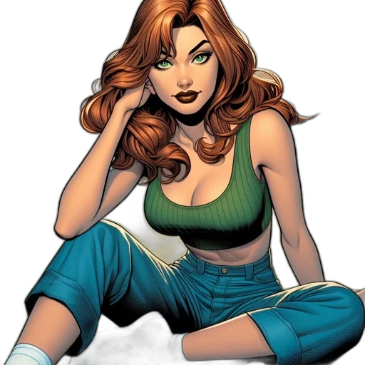 comic book art, cartoon, concept art, green, female, animated, character, auburn transparent PNG cut-out