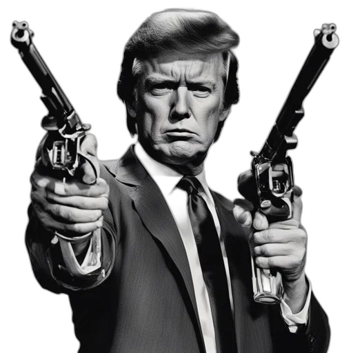 weapon, staff, comic book art, man, suit, holds, two, pistols transparent PNG cut-out