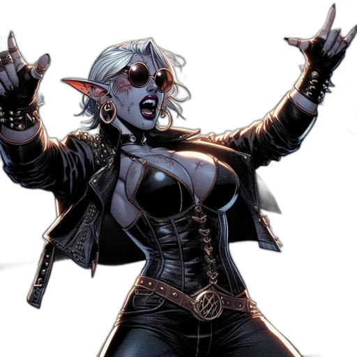 comic book art, concept art, distinctive, figure, woman, elongated, ears, wears transparent PNG cut-out