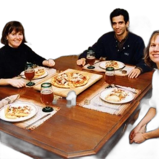 furniture, food, photorealistic, 3d render, group, friends, enjoying, meal transparent PNG cut-out