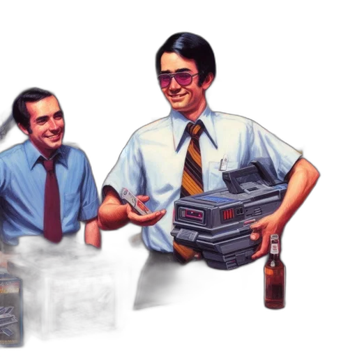 robot, bottle, concept art, pixel art, vaporwave, comic book art, two, men transparent PNG cut-out