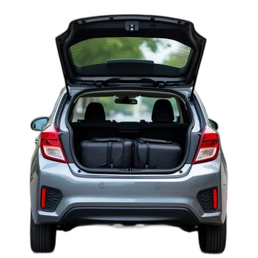 car, gray, compact, trunk, open, revealing, set, luggage transparent PNG cut-out