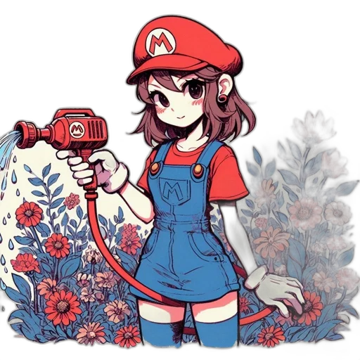 weapon, staff, flower, robot, pixel art, anime, concept art, watercolor transparent PNG cut-out