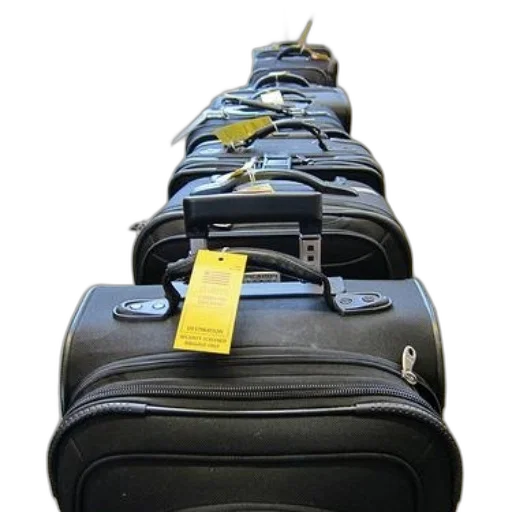 staff, jacket, weapon, shoes, row, black, suitcases, yellow transparent PNG cut-out