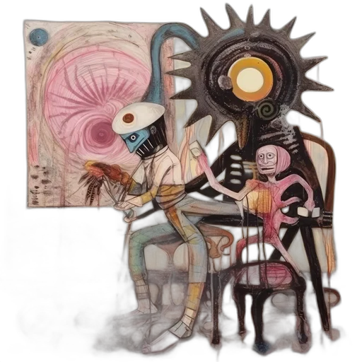robot, furniture, mask, concept art, fantasy art, watercolor, comic book art, outer space transparent PNG cut-out