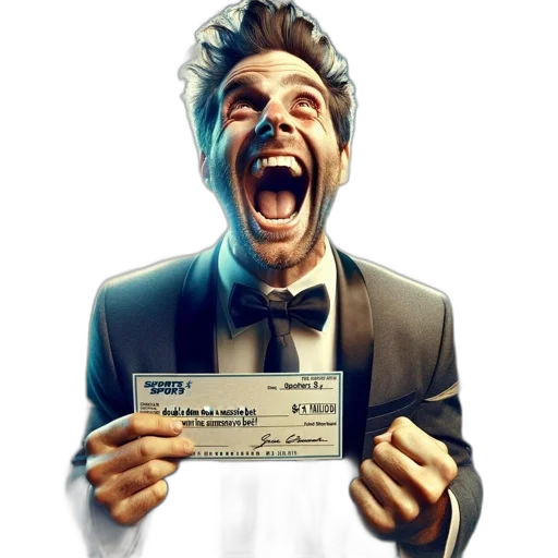concept art, man, suit, holds, sportsbook, check, elated, amid transparent PNG cut-out