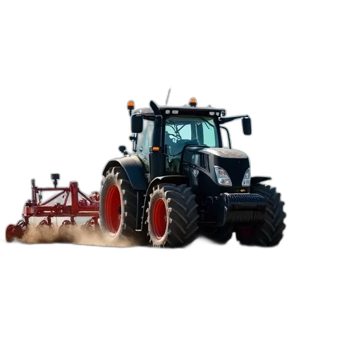 tractor, plowing, field, plow, attached, front, black, red transparent PNG cut-out