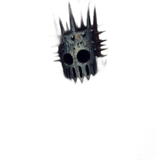 mask, crown, weapon, robot, concept art, 3d render, photorealistic, fantasy art transparent PNG cut-out