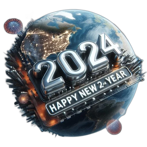 3d render, earth, floats, center, surrounded, futuristic, cityscape, 2024 transparent PNG cut-out