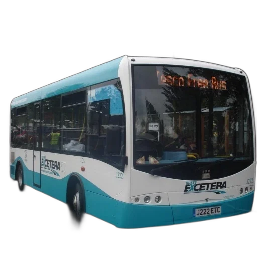 staff, 3d render, photorealistic, blue, white, bus, word, excetera transparent PNG cut-out