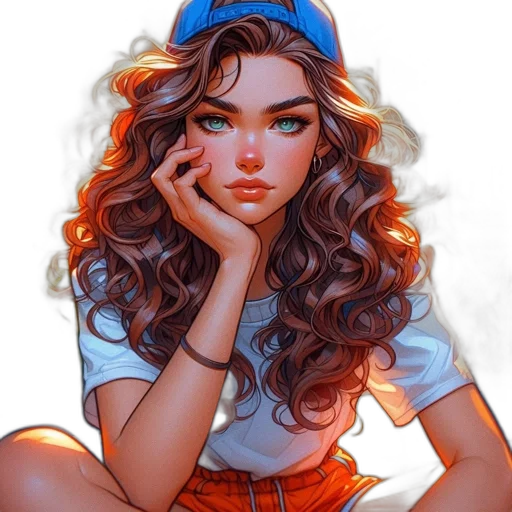 face, hat, dress, hair, comic book art, fantasy art, cartoon, photorealistic transparent PNG cut-out