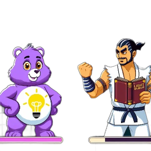 concept art, pixel art, cartoon, 3d render, two, characters, engage, pixelated transparent PNG cut-out
