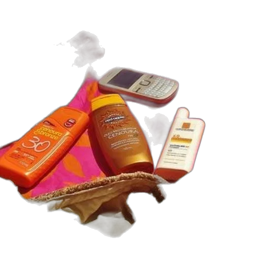 food, 3d render, beach, bag, sunscreen, sunglasses, phone, other transparent PNG cut-out