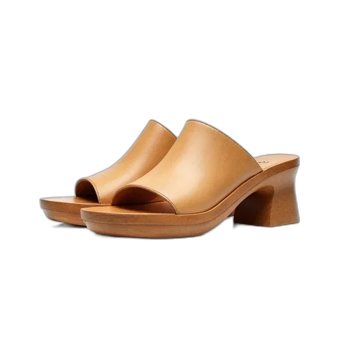shoes, earth tones, pair, wooden, sandals, unique, design, featuring transparent PNG cut-out