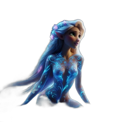 dress, creature, crown, concept art, fantasy art, 3d render, pixel art, underwater transparent PNG cut-out