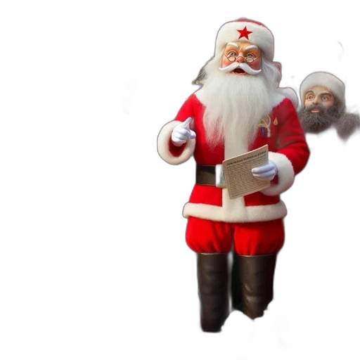 staff, 3d render, concept art, santa, claus, surrounded, uniformed, attendants transparent PNG cut-out