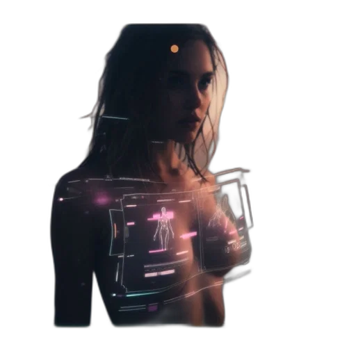 dress, jacket, robot, face, cyberpunk, concept art, 3d render, pixel art transparent PNG cut-out