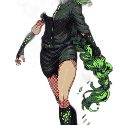 dress, creature, concept art, fantasy art, pixel art, cyberpunk, green, dark transparent PNG cut-out