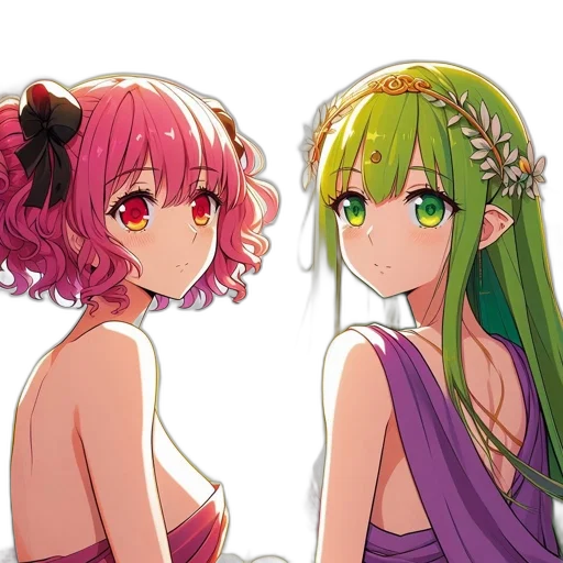 crown, dress, hair, anime, pixel art, concept art, fantasy art, green transparent PNG cut-out