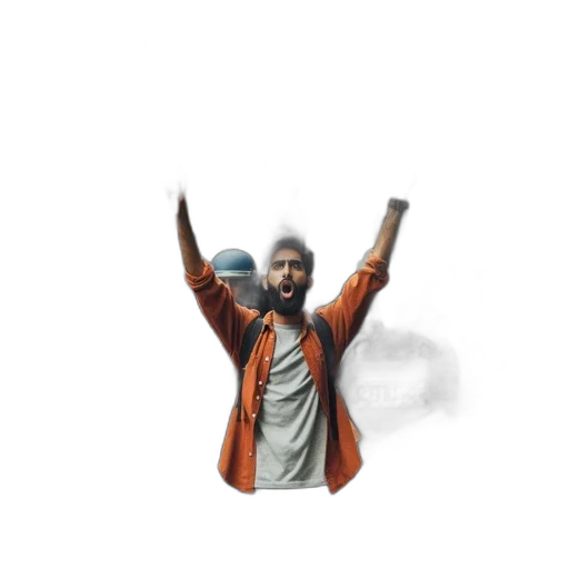 jacket, staff, pixel art, concept art, 3d render, photorealistic, protest, scene transparent PNG cut-out