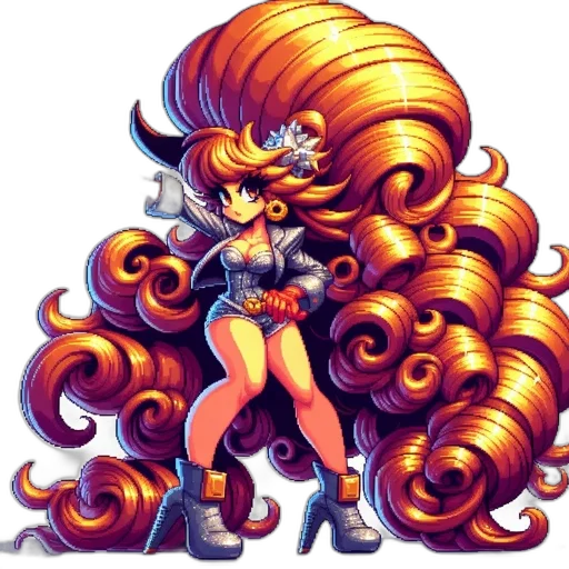 hair, staff, jacket, crown, concept art, comic book art, anime, pixel art transparent PNG cut-out