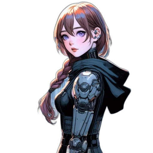 staff, jacket, robot, weapon, concept art, pixel art, fantasy art, cyberpunk transparent PNG cut-out
