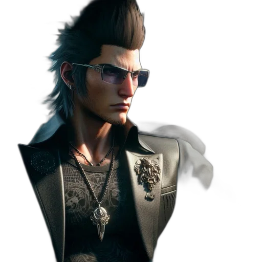 jacket, staff, face, concept art, 3d render, photorealistic, cyberpunk, dark transparent PNG cut-out