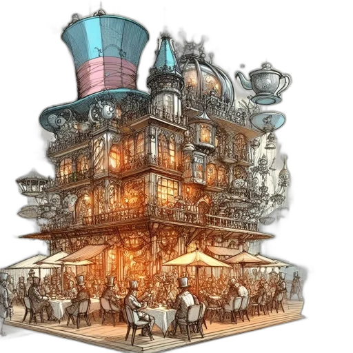 building, furniture, hat, concept art, fantasy art, 3d render, comic book art, city street transparent PNG cut-out