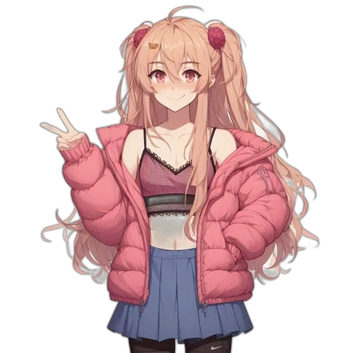 jacket, dress, creature, hair, pixel art, anime, cartoon, vaporwave transparent PNG cut-out