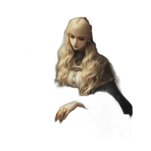 hair, crown, staff, dress, fantasy art, concept art, 3d render, photorealistic transparent PNG cut-out
