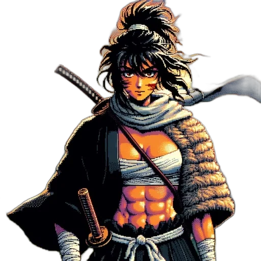 sword, weapon, comic book art, concept art, fantasy art, pixel art, female, character transparent PNG cut-out