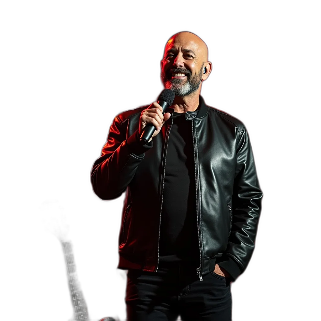 jacket, animal, staff, robot, man, beard, bald, head transparent PNG cut-out