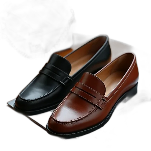 shoes, photorealistic, 3d render, pair, black, brown, loafers, displayed transparent PNG cut-out
