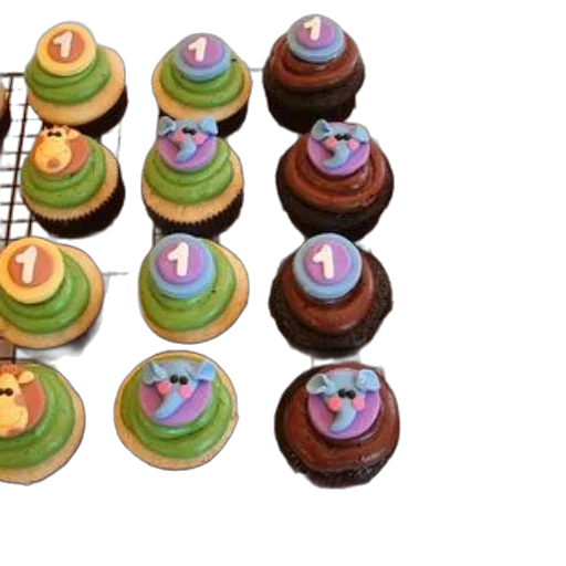 food, variety, cupcakes, colorful, icing, animal, decorations, cooling transparent PNG cut-out