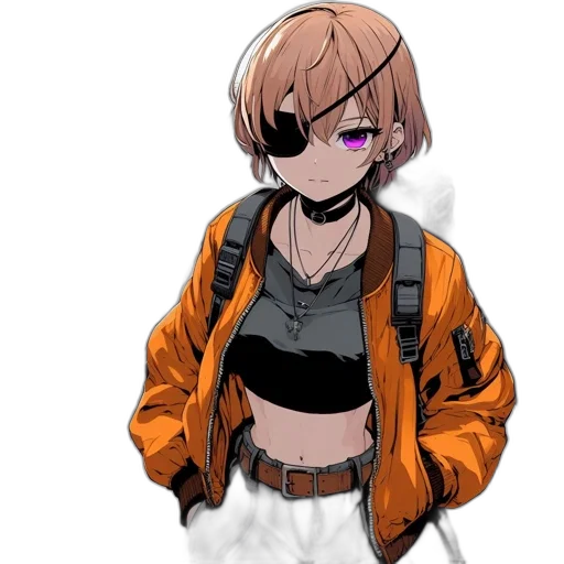 jacket, mask, staff, face, anime, pixel art, cyberpunk, concept art transparent PNG cut-out