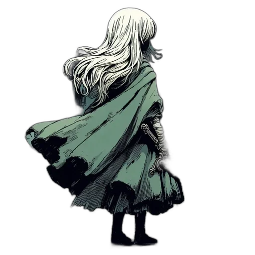 dress, hair, jacket, creature, concept art, watercolor, fantasy art, pixel art transparent PNG cut-out