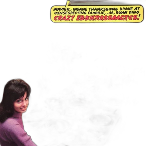 comic book art, concept art, fog, family, dinner, scene, humorously, disrupted transparent PNG cut-out