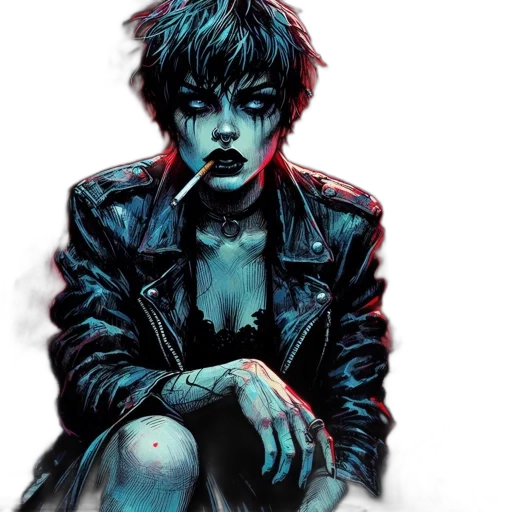 jacket, cyberpunk, comic book art, concept art, photorealistic, neon lights, dark, blue transparent PNG cut-out