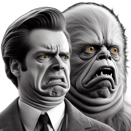 face, creature, animal, photorealistic, comic book art, concept art, cartoon, two transparent PNG cut-out