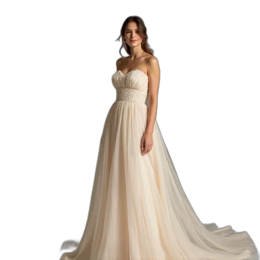 dress, strapless, sweetheart, maxi transparent PNG cut-out