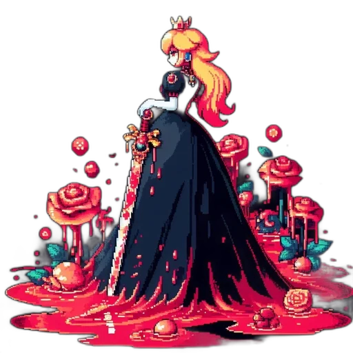 crown, dress, staff, pixel art, concept art, fantasy art, cartoon, red transparent PNG cut-out