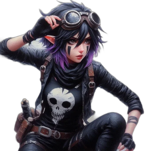 jacket, weapon, concept art, fantasy art, cyberpunk, comic book art, dark, female transparent PNG cut-out