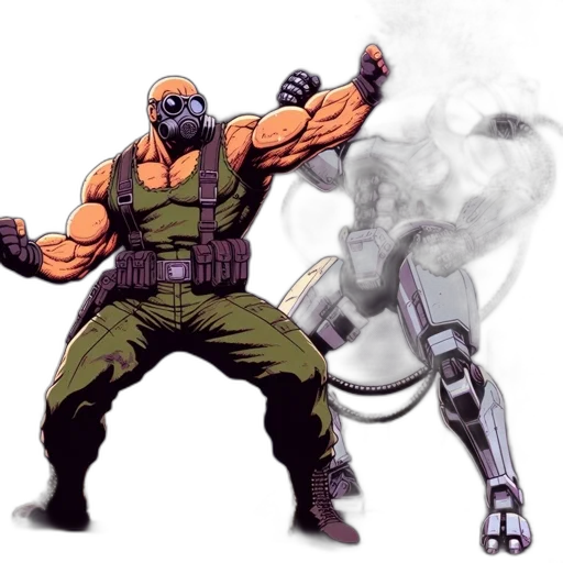 weapon, robot, concept art, comic book art, fantasy art, anime, earth tones, muscular transparent PNG cut-out